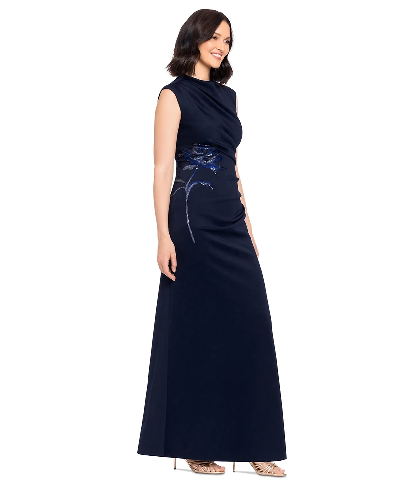 Betsy & Adam Women's Floral Mock Neck Gown