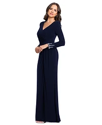Betsy & Adam Women's V-Neck Gown with Embellished Cuff