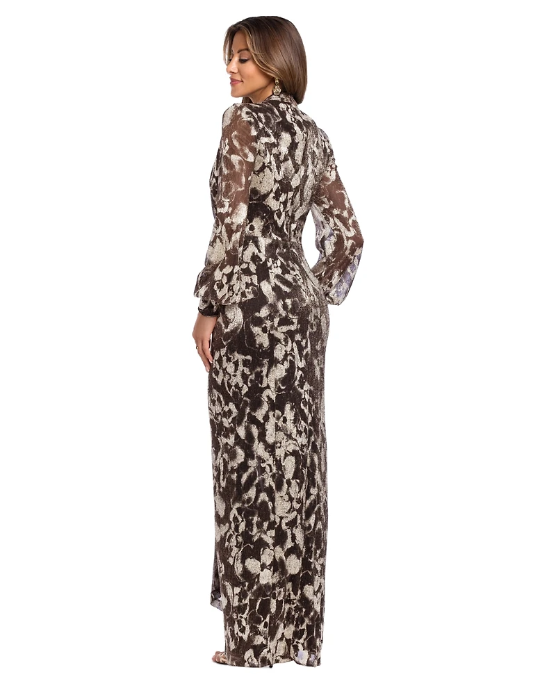 Betsy & Adam Women's Floral Long-Sleeve Gown