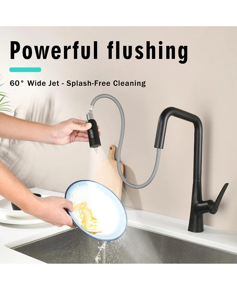 Busdays Matte Professional Kitchen Faucet with 3 Function 360 Degree Sprayer One Touch Switch FastConnect System