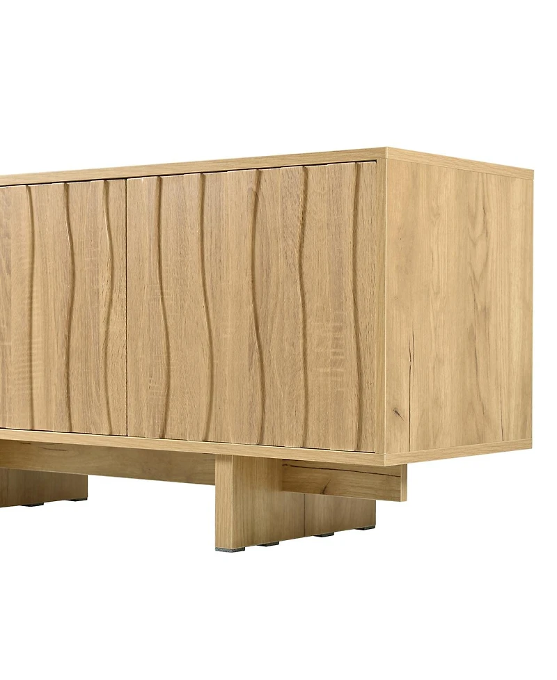 Streamdale Furniture Retro Wood Grain Tv Stand with Wavy Doors for TVs up to 75