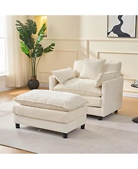 Clihome 39.4" Modern Chenille Accent Chair with Footrest, Single Lounge Pillow Armrest