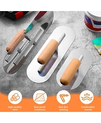 Xdovet Pool Trowel Set Stainless Steel Round Head Wooden Handle Masonry Tool