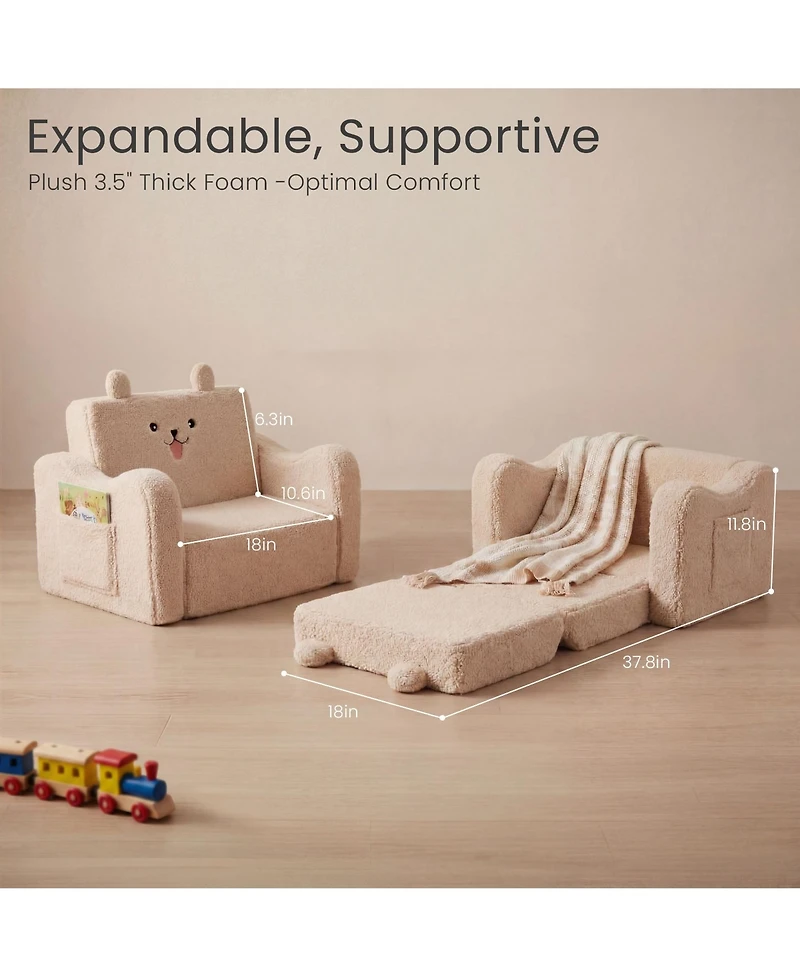 Kinder King 2-in-1 Toddler Sofa Chair Converts to Flip-Open Lounger Bed