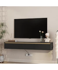Streamdale Furniture Floating Wall-Mounted Tv Stand with Led Lights and Power Outlet