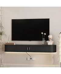 Streamdale Furniture 69" Modern Floating Tv Stand with 16-Color Led Lights and Sliding Doors
