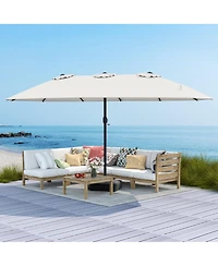 Sugift 15 feet Double-Sided Twin Patio Umbrella with Hand Crank and Weighted Cross Base