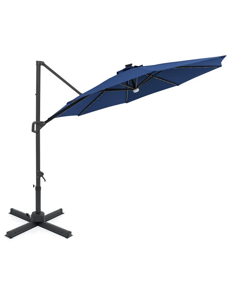 Sugift 10 feet Solar Led Cantilever Patio Umbrella with 28 Lights and 360 Rotation