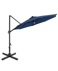 Sugift 10 feet Solar Led Cantilever Patio Umbrella with 28 Lights and 360 Rotation