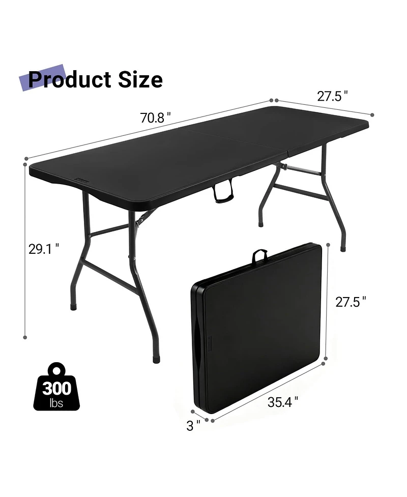 Aofar 6Feet Folding Table Portable Plastic Utility Carrying Handle