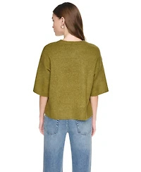 Dkny Jeans Women's Rugby Short-Sleeve Crewneck Boxy Sweater