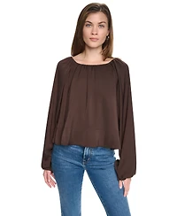 Dkny Jeans Women's Shirred Boat Neck Raglan Long-Sleeve Top