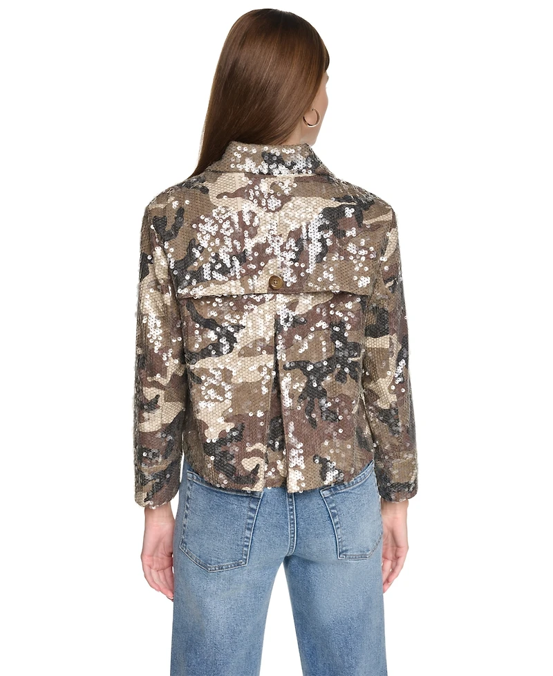 Dkny Jeans Women's Sequin Double Breasted Button Front Trench Jacket