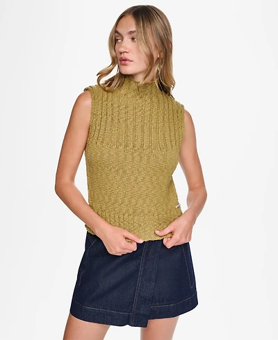 Dkny Jeans Women's Sleeveless Mock Neck Ribbed Sweater