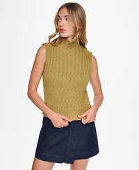 Dkny Jeans Women's Sleeveless Mock Neck Ribbed Sweater