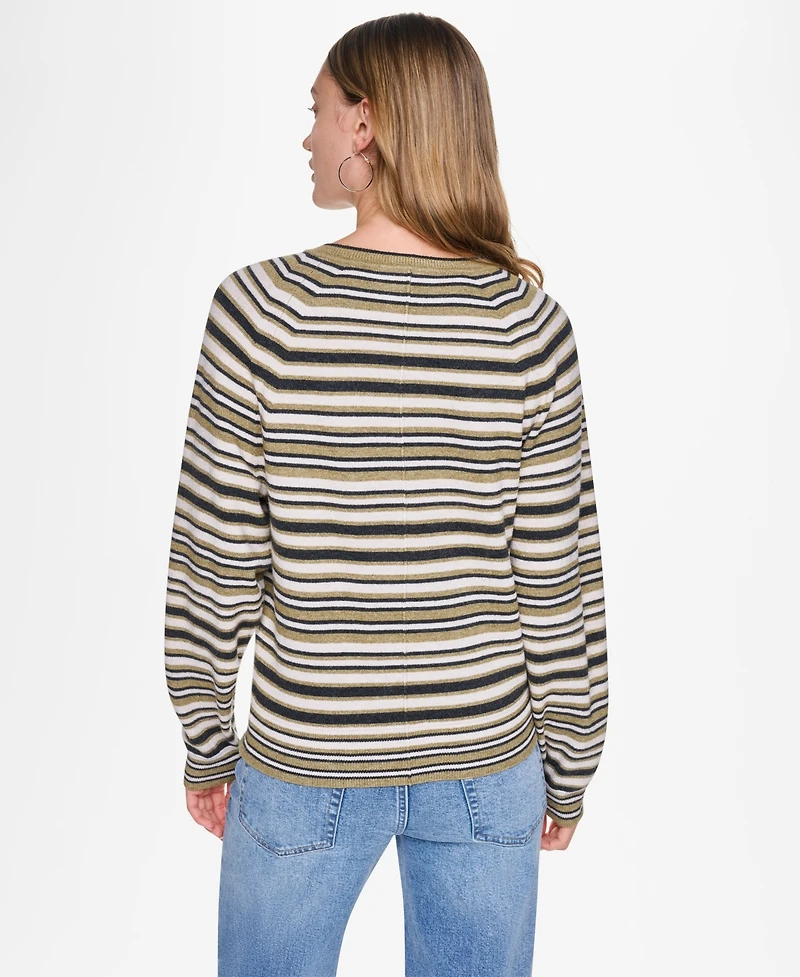 Dkny Jeans Women's Striped Long-Sleeve Henley Sweater