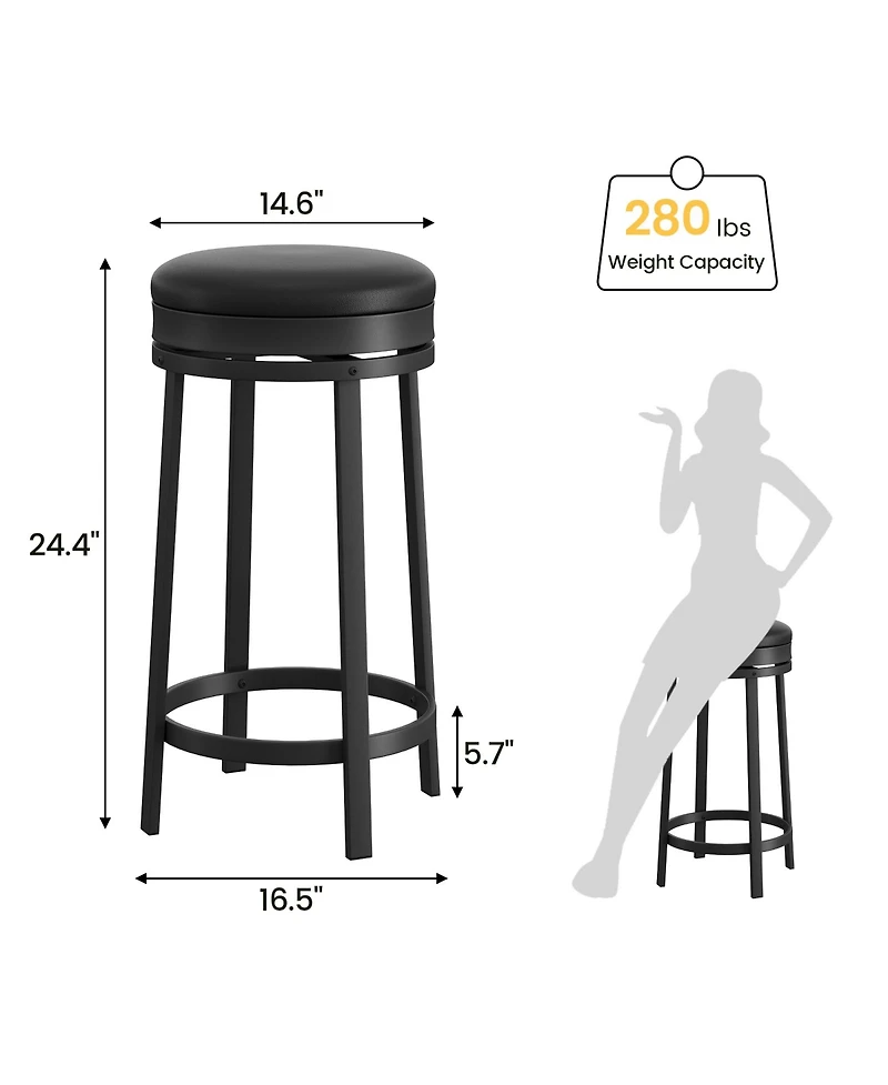 Set of 1/2/4 24 Inch Swivel Counter Height Bar Stools, Backless Round Pu Leather Seat