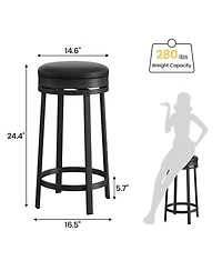Set of 1/2/4 24 Inch Swivel Counter Height Bar Stools, Backless Round Pu Leather Seat