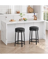 Set of 1/2/4 24 Inch Swivel Counter Height Bar Stools, Backless Round Pu Leather Seat, Strong Metal Frame Modern Chairs for Kitchen Island Home