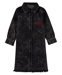MeMoi Toddler Girls' 3T 100% Cotton Denim Shirt-Collared Button-Down Knee-Length Dress