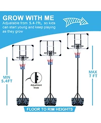 Zeny Portable Basketball Hoop Stand with Wheels for Kids Youth Adjustable Height 5.4ft - 7ft Use for Indoor Outdoor Basketball Goals Play Set