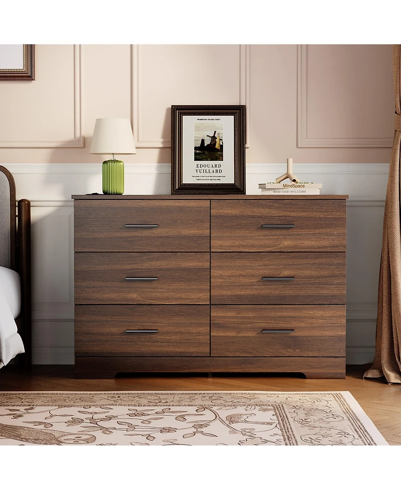 homfan 6 Drawer Dresser for Bedroom, Modern Chest of Drawers with Metal Handles, Storage Organizer Living Room, Entryway and Hallway