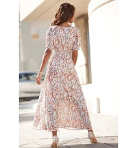 Lascana Women's Printed Puff Sleeve Maxi Dress