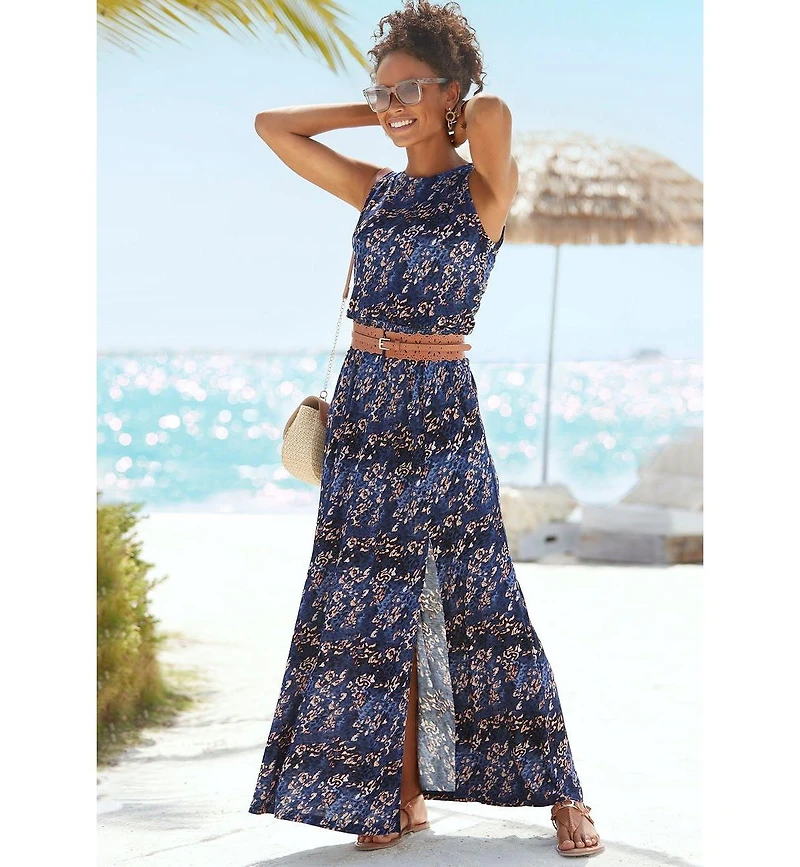 Lascana Women's Sleeveless Leopard Cheetah Print Maxi Dress