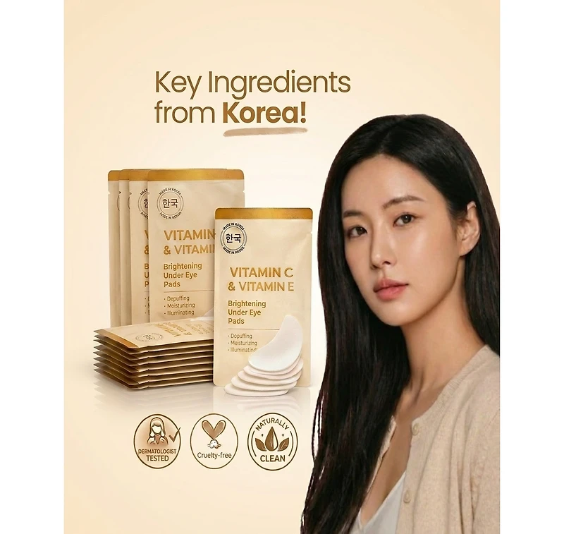 Lovery Vitamin C and Vitamin E Brightening Under Eye Masks - Korean Skincare Hydrating Eye Pad Set - 5 Pairs