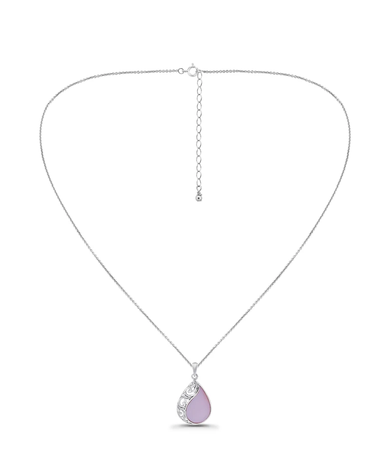 Macy's Pink Shell Inlay Fine Silver-Plated Teardrop Filagree Pendant Necklace