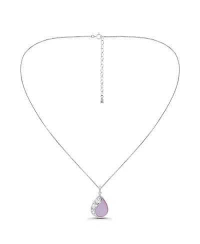 Macy's Pink Shell Inlay Fine Silver-Plated Teardrop Filagree Pendant Necklace