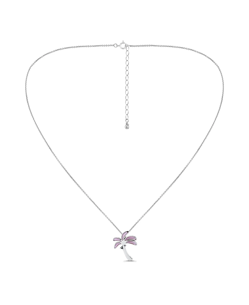 Macy's Pink Shell Inlay Fine Silver-Plated Palm Tree Slide Necklace