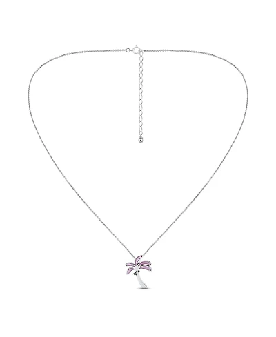 Macy's Pink Shell Inlay Fine Silver-Plated Palm Tree Slide Necklace