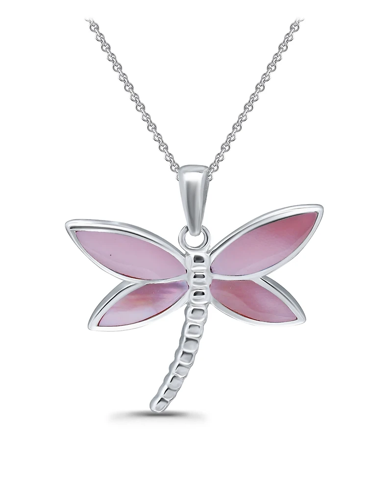 Macy's Pink Shell Inlay Fine Silver-Plated Dragonfly Pendant Necklace
