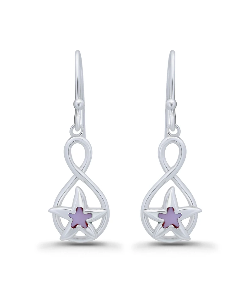 Macy's Pink Shell Inlay Fine Silver-Plated Starfish Fishhook Drop Earrings