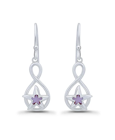 Macy's Pink Shell Inlay Fine Silver-Plated Starfish Fishhook Drop Earrings