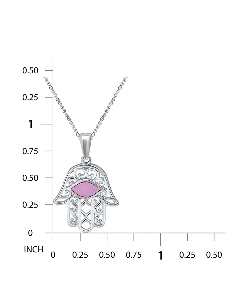 Macy's Pink Shell Inlay Fine Silver-Plated Hamsa Pendant Necklace