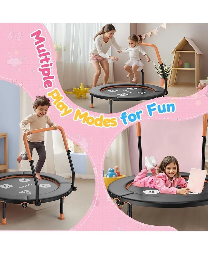 Bcan BT1 36" Toddler Trampoline, Astm Certified Foldable Kids Trampoline with Adjustable Handle, Indoor Outdoor Gift for 1-6 Years Old