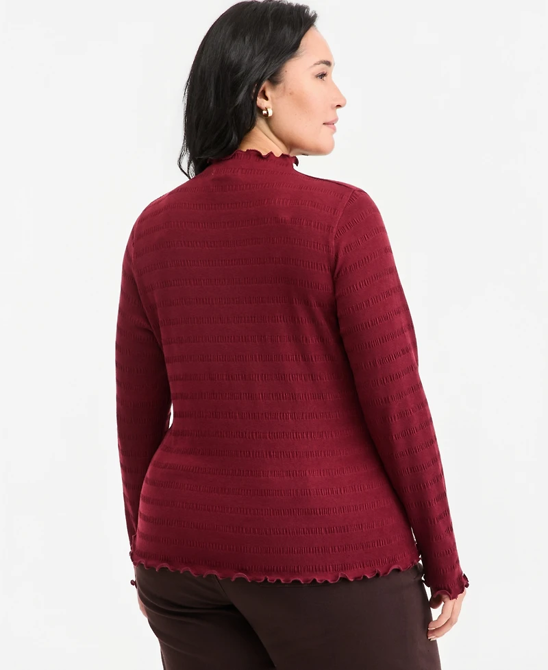 On 34th Plus Puckered-Rib Funnel Neck Lettuce-Edge Top, Macy's Exclusive