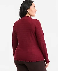 On 34th Plus Puckered-Rib Funnel Neck Lettuce-Edge Top, Macy's Exclusive