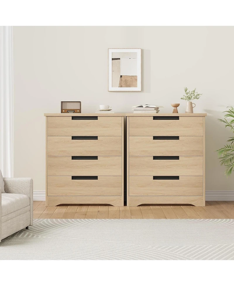 Wood Nightstand, Farmhouse Night Stand with Drawers, 30" Large End Table with 4 Drawers, Bed Side Tables for Bedroom