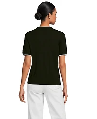 Lands' End Women's Double Trim Cotton Crew Neck Tee Sweater