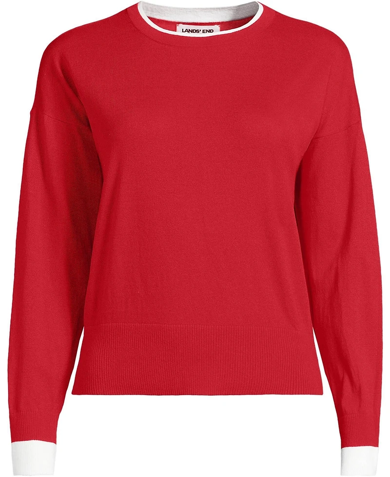 Lands' End Women's Double Trim Cotton Crew Neck Sweater