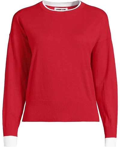 Lands' End Women's Double Trim Cotton Crew Neck Sweater