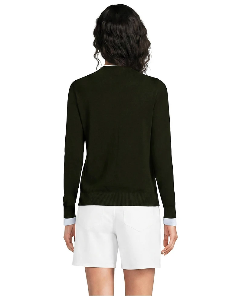 Lands' End Women's Double Trim Cotton V-neck Cardigan Sweater