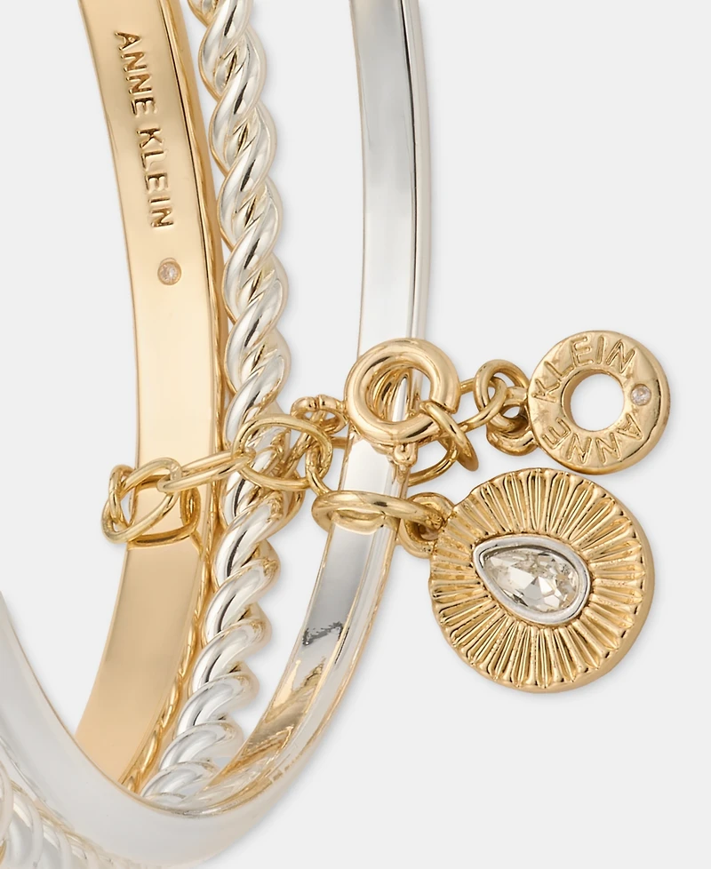 Anne Klein Pave Starburst, Smooth & Textured Bangle Bracelets, 3-Piece Set