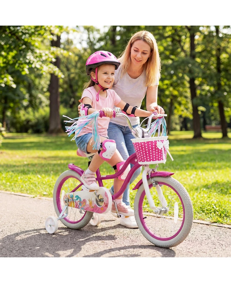 Slickblue Kids Bike with Basket and Streamers, Adjustable Riding Bicycle