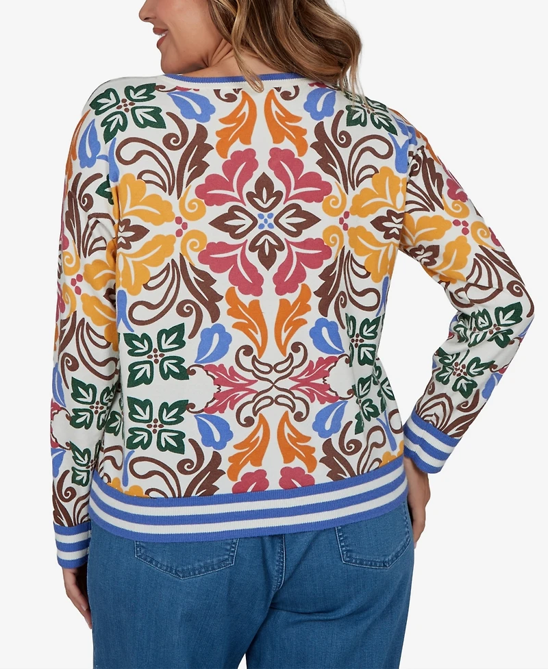 Ruby Rd. Plus Tipped Floral Lightweight Sweater