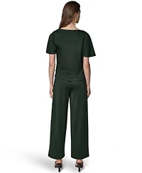 Donna Karan New York Womens Ruched Side Short Sleeve Top Wide Leg Pull On Pants