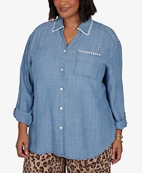 Ruby Rd. Plus Crochet Trim Soft Button Front Top